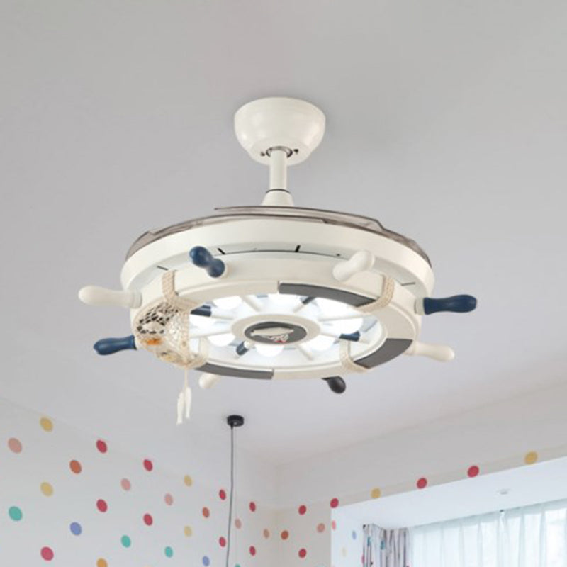 White Rudder 4-Blade Pendant Fan Lighting Kids Style Metal LED Semi Flush Mount Lamp with Remote, 42 Inches Wide Clearhalo 'Ceiling Fans with Lights' 'Ceiling Fans' 'Modern Ceiling Fans' 'Modern' Lighting' 2478026