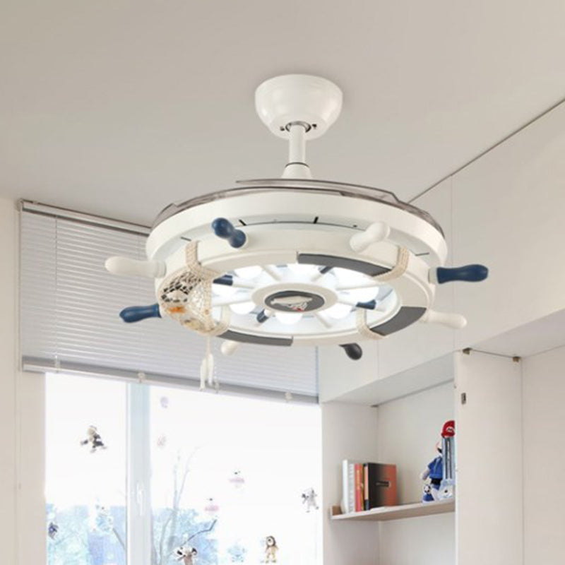 White Rudder 4-Blade Pendant Fan Lighting Kids Style Metal LED Semi Flush Mount Lamp with Remote, 42 Inches Wide Clearhalo 'Ceiling Fans with Lights' 'Ceiling Fans' 'Modern Ceiling Fans' 'Modern' Lighting' 2478027