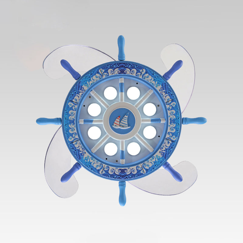 Creative Kids Rudder Hanging Fan Light Fixture Metal Boys Room LED Semi Flush Light in Blue, 4 Blades Clearhalo 'Ceiling Fans with Lights' 'Ceiling Fans' 'Kids Ceiling Fans' 'Kids' Lighting' 2478046