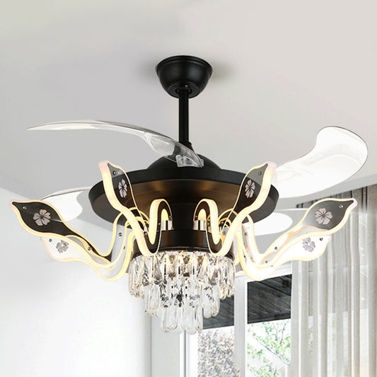 42" Wide Curved Arm LED Semi Flush Chandelier Modern Luxe Metal Living Room Ceiling Fan Lamp with 3-Blade and Remote Clearhalo 'Ceiling Fans with Lights' 'Ceiling Fans' 'Modern Ceiling Fans' 'Modern' Lighting' 2478051