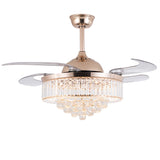 Tapered Crystal 4 Blades Pendant Fan Light Modern Stylish LED Semi-Flush Mount Ceiling Light for Living Room Clearhalo 'Ceiling Fans with Lights' 'Ceiling Fans' 'Modern Ceiling Fans' 'Modern' Lighting' 2478063