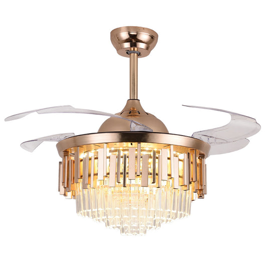 4 Blades Multi-Tiered Tapered Ceiling Fan Lighting Modern Crystal Prism Rose Gold LED Semi Flush Mount, 42" Wide Clearhalo 'Ceiling Fans with Lights' 'Ceiling Fans' 'Modern Ceiling Fans' 'Modern' Lighting' 2478069