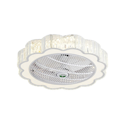 White Flower 3-Blade Ceiling Fan Lamp Simple Prismatic Crystal LED Semi Flush Mount Fixture with Remote, 23.5" W White Remote Clearhalo 'Ceiling Fans with Lights' 'Ceiling Fans' 'Modern Ceiling Fans' 'Modern' Lighting' 2478080