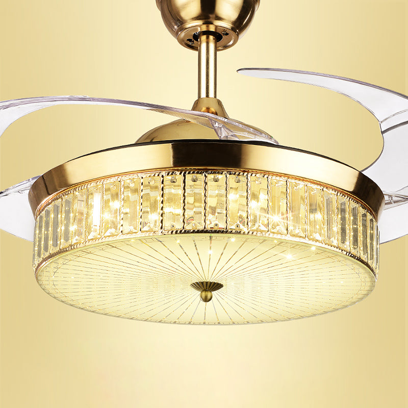 Minimalistic Round Pendant Fan Lighting Crystal Living Room LED Semi-Flush Ceiling Light with Remote Control Clearhalo 'Ceiling Fans with Lights' 'Ceiling Fans' 'Modern Ceiling Fans' 'Modern' Lighting' 2478081