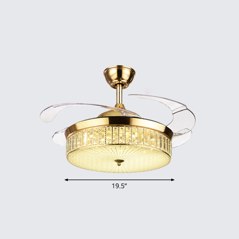 Minimalistic Round Pendant Fan Lighting Crystal Living Room LED Semi-Flush Ceiling Light with Remote Control Clearhalo 'Ceiling Fans with Lights' 'Ceiling Fans' 'Modern Ceiling Fans' 'Modern' Lighting' 2478085