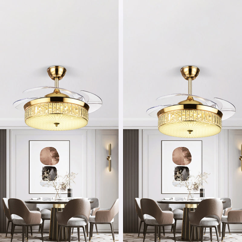 Minimalistic Round Pendant Fan Lighting Crystal Living Room LED Semi-Flush Ceiling Light with Remote Control Clearhalo 'Ceiling Fans with Lights' 'Ceiling Fans' 'Modern Ceiling Fans' 'Modern' Lighting' 2478087