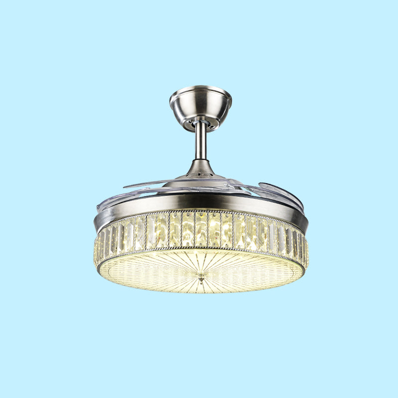 Minimalistic Round Pendant Fan Lighting Crystal Living Room LED Semi-Flush Ceiling Light with Remote Control Clearhalo 'Ceiling Fans with Lights' 'Ceiling Fans' 'Modern Ceiling Fans' 'Modern' Lighting' 2478088