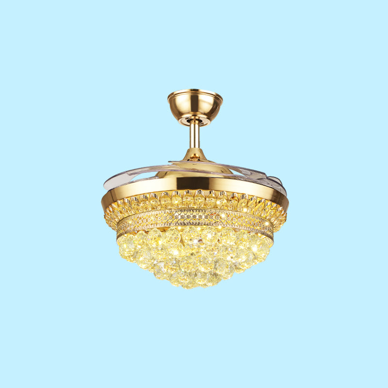 Tiered Crystal Orb Semi Flush Mount Light Contemporary Gold 4-Blade LED Hanging Fan Light Fixture Clearhalo 'Ceiling Fans with Lights' 'Ceiling Fans' 'Modern Ceiling Fans' 'Modern' Lighting' 2478098