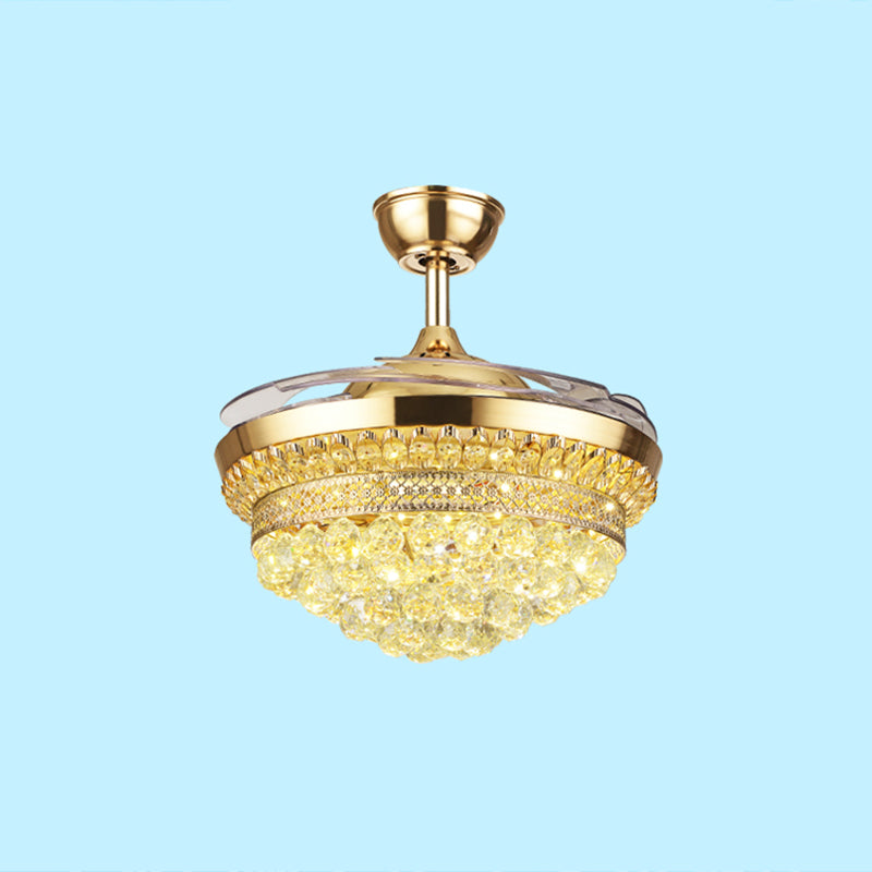Tiered Crystal Orb Semi Flush Mount Light Contemporary Gold 4-Blade LED Hanging Fan Light Fixture Clearhalo 'Ceiling Fans with Lights' 'Ceiling Fans' 'Modern Ceiling Fans' 'Modern' Lighting' 2478099