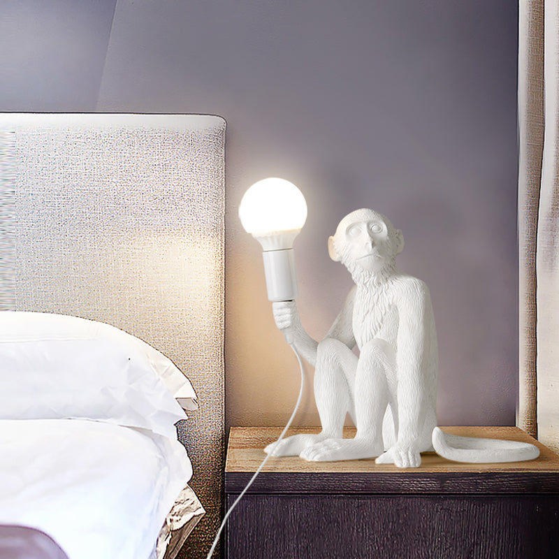 White Monkey Table Lamp Art Deco 1-Head Resin Nightstand Light with Shadeless Design Clearhalo 'Lamps' 'Table Lamps' Lighting' 2478119