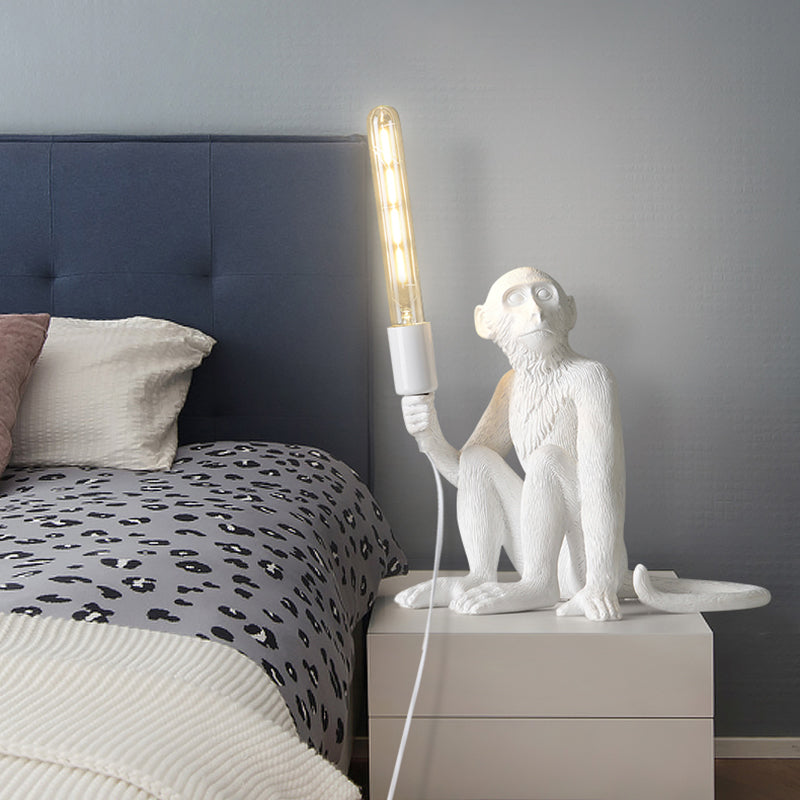 White Monkey Table Lamp Art Deco 1-Head Resin Nightstand Light with Shadeless Design Clearhalo 'Lamps' 'Table Lamps' Lighting' 2478123