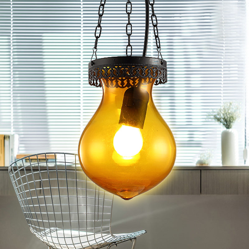 Traditionary Jar Ceiling Lamp Red/Yellow/Blue Glass 1/6 Heads Ceiling Light Fixture for Restaurant Clearhalo 'Ceiling Lights' 'Glass shade' 'Glass' 'Pendant Lights' 'Pendants' Lighting' 247813