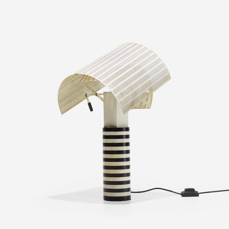 Striped Column Nightstand Light Designer Metal 1 Head Black and White Table Lamp with Swivel Mesh Shade Clearhalo 'Lamps' 'Table Lamps' Lighting' 2478151
