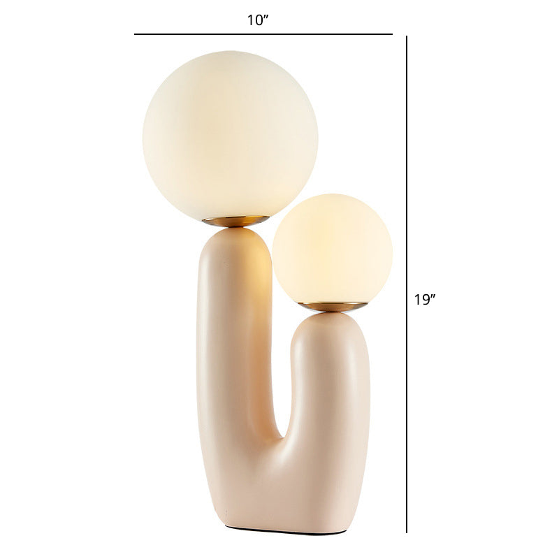 Cactus Bedside Table Light Resin 2 Bulbs Nordic Style Night Lamp with Ball Cream Glass Shade Clearhalo 'Lamps' 'Table Lamps' Lighting' 2478159