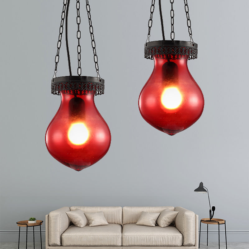 Traditionary Jar Ceiling Lamp Red/Yellow/Blue Glass 1/6 Heads Ceiling Light Fixture for Restaurant Clearhalo 'Ceiling Lights' 'Glass shade' 'Glass' 'Pendant Lights' 'Pendants' Lighting' 247816