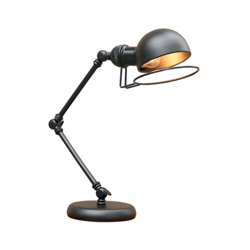 Metal 3-Joint Swing Arm Task Light Industrial 1 Bulb Bedroom Table Lamp with Shade in Black Black Reflector Clearhalo 'Lamps' 'Table Lamps' Lighting' 2478192