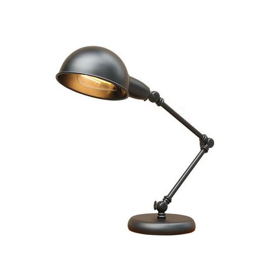Metal 3-Joint Swing Arm Task Light Industrial 1 Bulb Bedroom Table Lamp with Shade in Black Black Dome Clearhalo 'Lamps' 'Table Lamps' Lighting' 2478193
