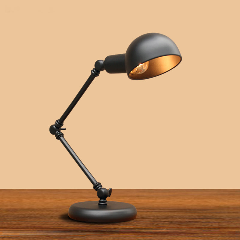 Metal 3-Joint Swing Arm Task Light Industrial 1 Bulb Bedroom Table Lamp with Shade in Black Black Semicircle Clearhalo 'Lamps' 'Table Lamps' Lighting' 2478195