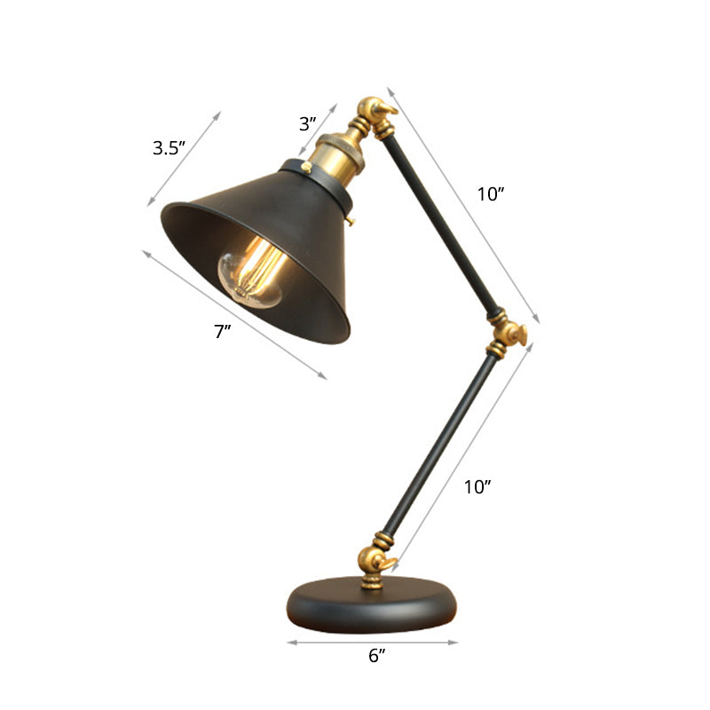 Metal 3-Joint Swing Arm Task Light Industrial 1 Bulb Bedroom Table Lamp with Shade in Black Clearhalo 'Lamps' 'Table Lamps' Lighting' 2478202