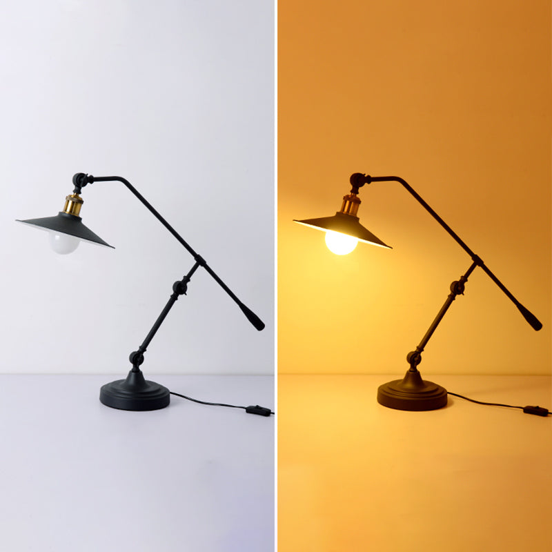 Single Wide Flared Reading Lamp Industrial Matte Black Metal Table Light with Balance Arm Clearhalo 'Lamps' 'Table Lamps' Lighting' 2478205