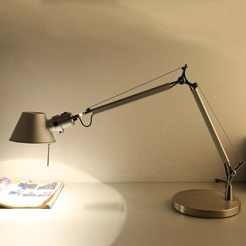 Industrial Telescopic Table Lamp 1-Light Metal Reading Book Light with Tapered Shade in Silver Silver Clearhalo 'Lamps' 'Table Lamps' Lighting' 2478210