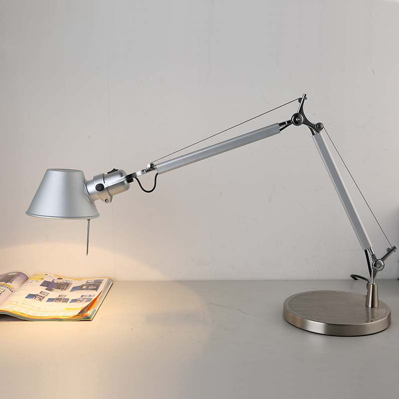 Industrial Telescopic Table Lamp 1-Light Metal Reading Book Light with Tapered Shade in Silver Clearhalo 'Lamps' 'Table Lamps' Lighting' 2478211