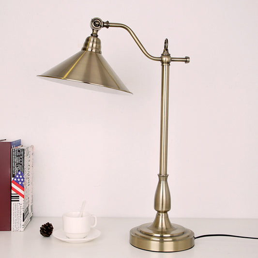 Bronze Conical Table Light Antique Style Metal 1 Head Bedside Night Lamp with Rotary Joint Clearhalo 'Lamps' 'Table Lamps' Lighting' 2478229