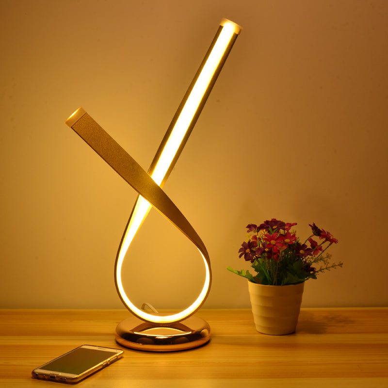 Ribbon Shaped Table Light Minimalistic Metal Bedroom Night Lamp with Acrylic Diffuser Gold Clearhalo 'Lamps' 'Table Lamps' Lighting' 2478249