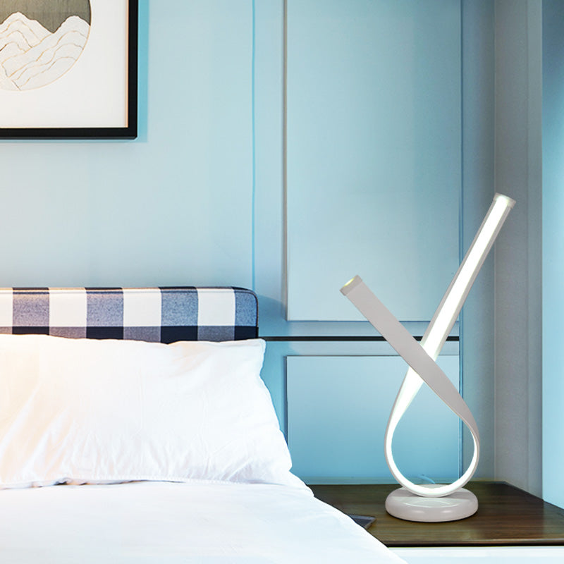 Ribbon Shaped Table Light Minimalistic Metal Bedroom Night Lamp with Acrylic Diffuser White Clearhalo 'Lamps' 'Table Lamps' Lighting' 2478251