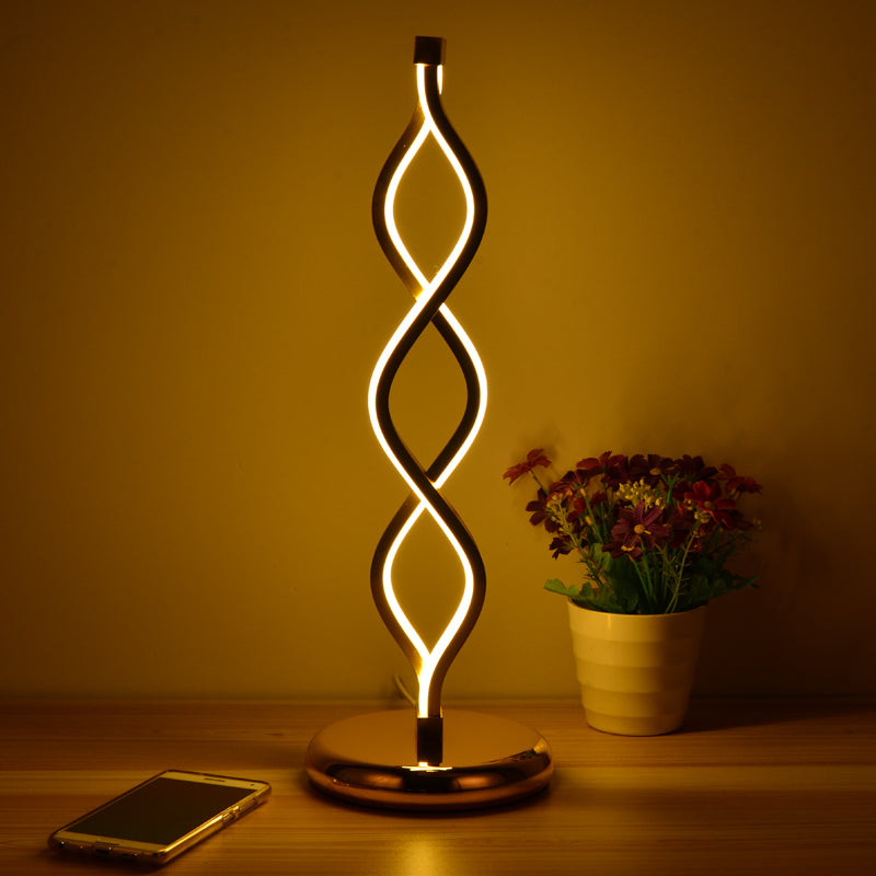 Gold Wavy Strip Table Lamp Art Deco LED Aluminum Nightstand Light with Plug-in Cord Gold Clearhalo 'Lamps' 'Table Lamps' Lighting' 2478254