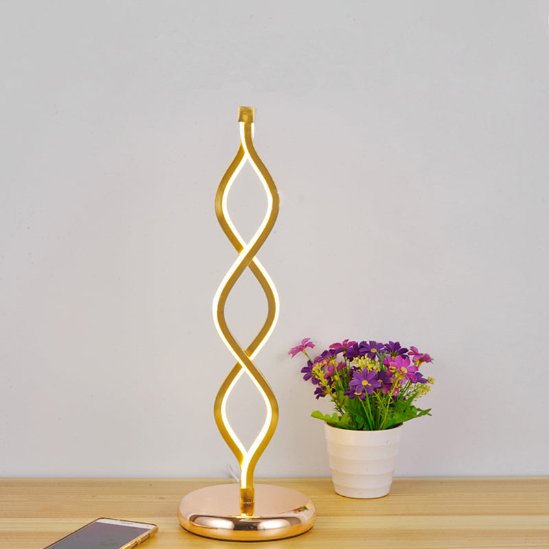 Gold Wavy Strip Table Lamp Art Deco LED Aluminum Nightstand Light with Plug-in Cord Clearhalo 'Lamps' 'Table Lamps' Lighting' 2478258