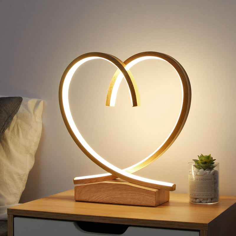 Halo Ring LED Nightstand Lamp Decorative Metal Wood Finish Table Light for Bedroom Wood Loving Heart Clearhalo 'Lamps' 'Table Lamps' Lighting' 2478266