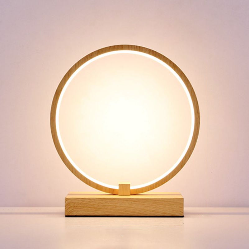 Halo Ring LED Nightstand Lamp Decorative Metal Wood Finish Table Light for Bedroom Wood Round Clearhalo 'Lamps' 'Table Lamps' Lighting' 2478267