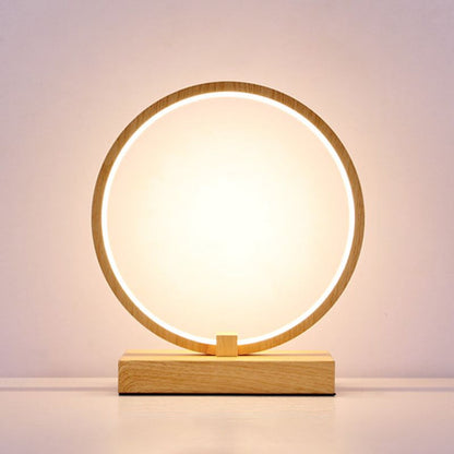 Halo Ring LED Nightstand Lamp Decorative Metal Wood Finish Table Light for Bedroom Wood Round Clearhalo 'Lamps' 'Table Lamps' Lighting' 2478267