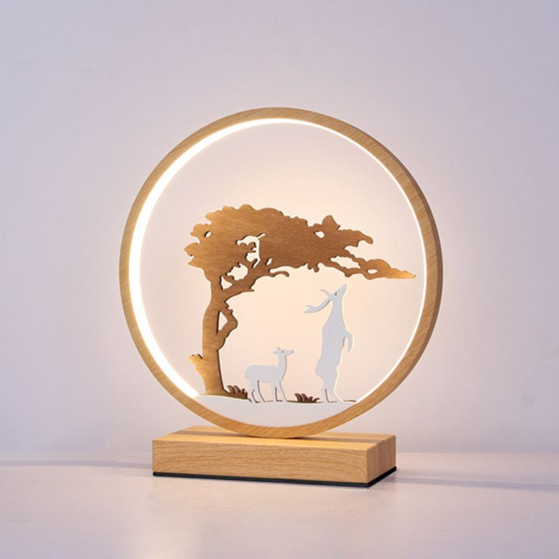 Halo Ring LED Nightstand Lamp Decorative Metal Wood Finish Table Light for Bedroom Wood Tree Clearhalo 'Lamps' 'Table Lamps' Lighting' 2478268
