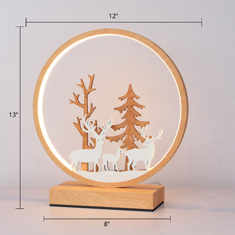 Halo Ring LED Nightstand Lamp Decorative Metal Wood Finish Table Light for Bedroom Clearhalo 'Lamps' 'Table Lamps' Lighting' 2478274