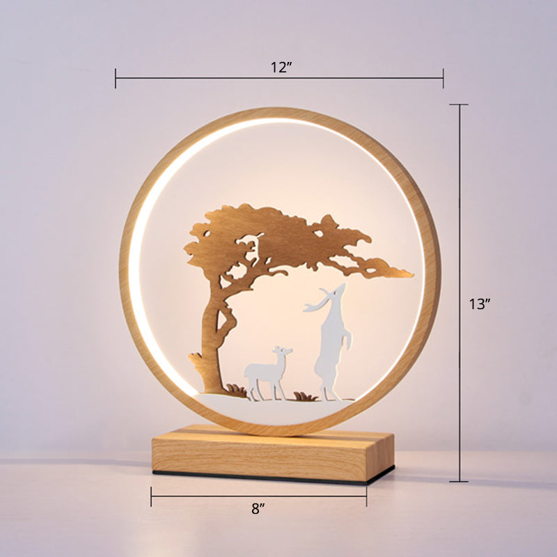 Halo Ring LED Nightstand Lamp Decorative Metal Wood Finish Table Light for Bedroom Clearhalo 'Lamps' 'Table Lamps' Lighting' 2478275