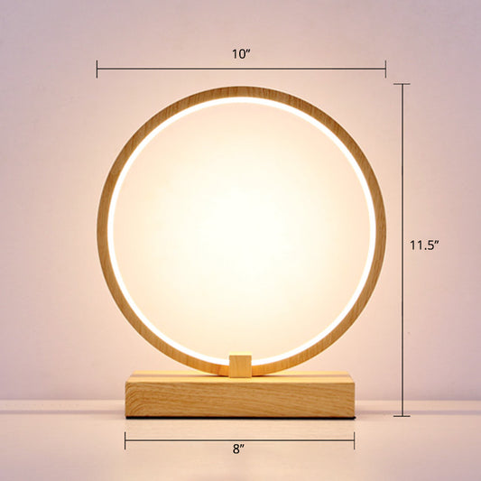 Halo Ring LED Nightstand Lamp Decorative Metal Wood Finish Table Light for Bedroom Clearhalo 'Lamps' 'Table Lamps' Lighting' 2478277