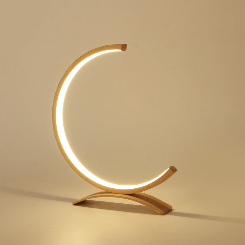 C Shaped Aluminum Night Lamp Minimalist Style LED Table Light with Dimmer Switch Wood Clearhalo 'Lamps' 'Table Lamps' Lighting' 2478278