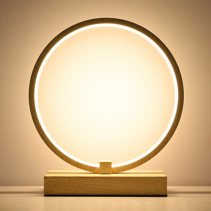 Circular Night Table Lamp Simple Style Acrylic LED Night Light for Bedroom Decor Wood Clearhalo 'Lamps' 'Table Lamps' Lighting' 2478291