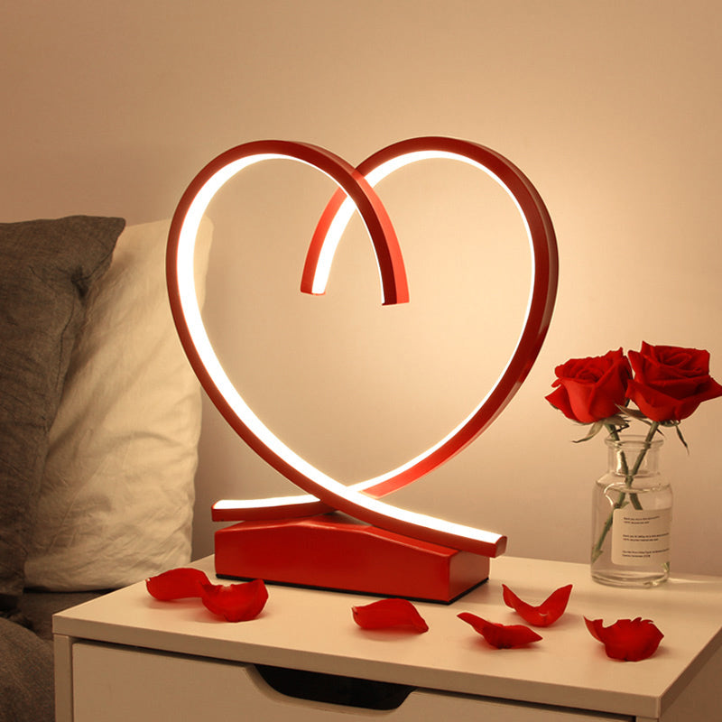 Red Loop Shaped Night Light Decorative Romantic Metal LED Table Lamp for Bedroom Clearhalo 'Lamps' 'Table Lamps' Lighting' 2478337