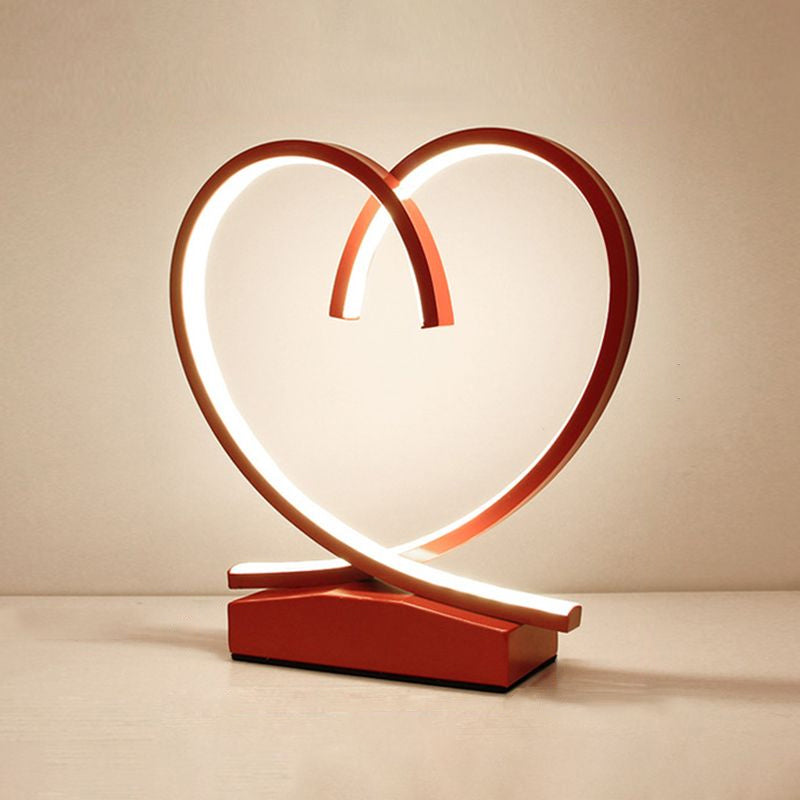 Red Loop Shaped Night Light Decorative Romantic Metal LED Table Lamp for Bedroom Red Loving Heart Clearhalo 'Lamps' 'Table Lamps' Lighting' 2478338