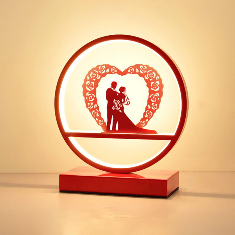 Red Loop Shaped Night Light Decorative Romantic Metal LED Table Lamp for Bedroom Red Couple Clearhalo 'Lamps' 'Table Lamps' Lighting' 2478339