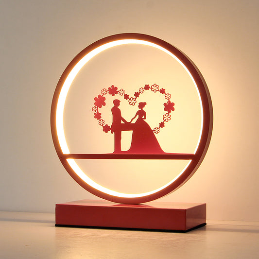Red Loop Shaped Night Light Decorative Romantic Metal LED Table Lamp for Bedroom Clearhalo 'Lamps' 'Table Lamps' Lighting' 2478340