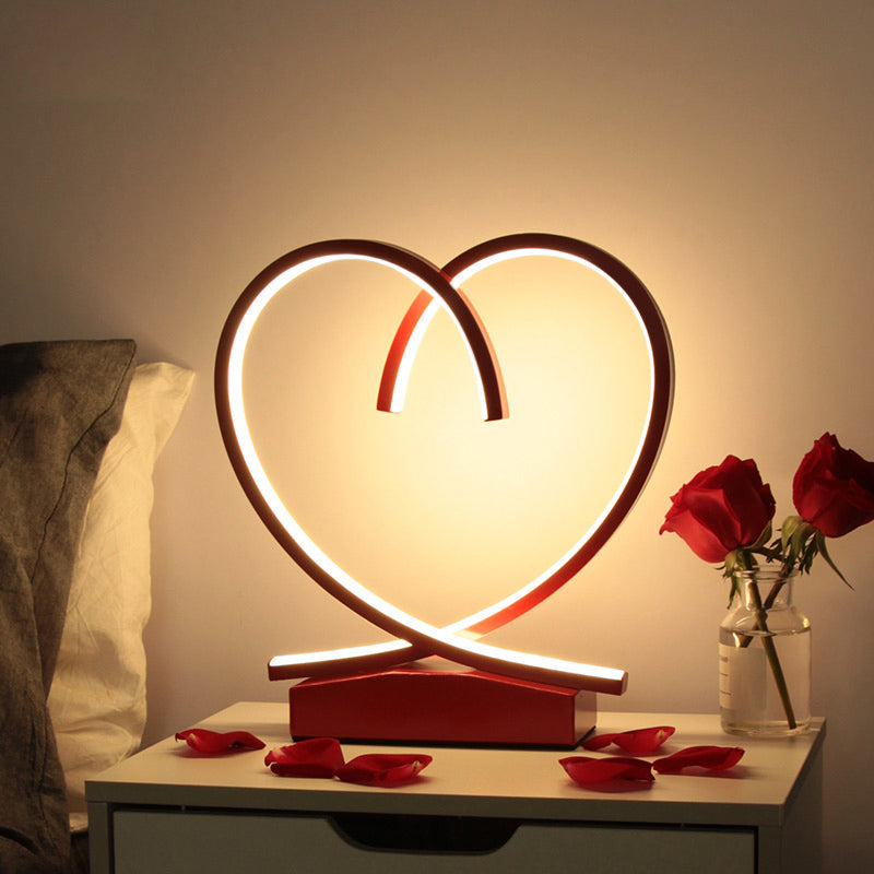 Red Loop Shaped Night Light Decorative Romantic Metal LED Table Lamp for Bedroom Clearhalo 'Lamps' 'Table Lamps' Lighting' 2478342