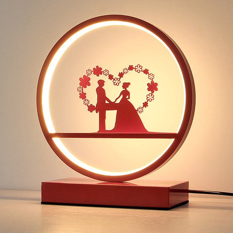 Red Loop Shaped Night Light Decorative Romantic Metal LED Table Lamp for Bedroom Clearhalo 'Lamps' 'Table Lamps' Lighting' 2478345