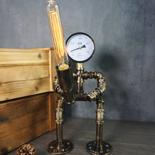 Wrought Iron Pipe Art Night Lamp Industrial 1-Bulb Boys Room Table Light in Bronze Clearhalo 'Lamps' 'Table Lamps' Lighting' 2478362