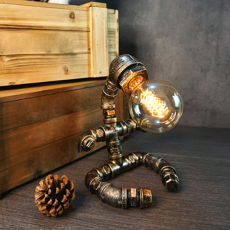 Wrought Iron Pipe Art Night Lamp Industrial 1-Bulb Boys Room Table Light in Bronze Clearhalo 'Lamps' 'Table Lamps' Lighting' 2478365