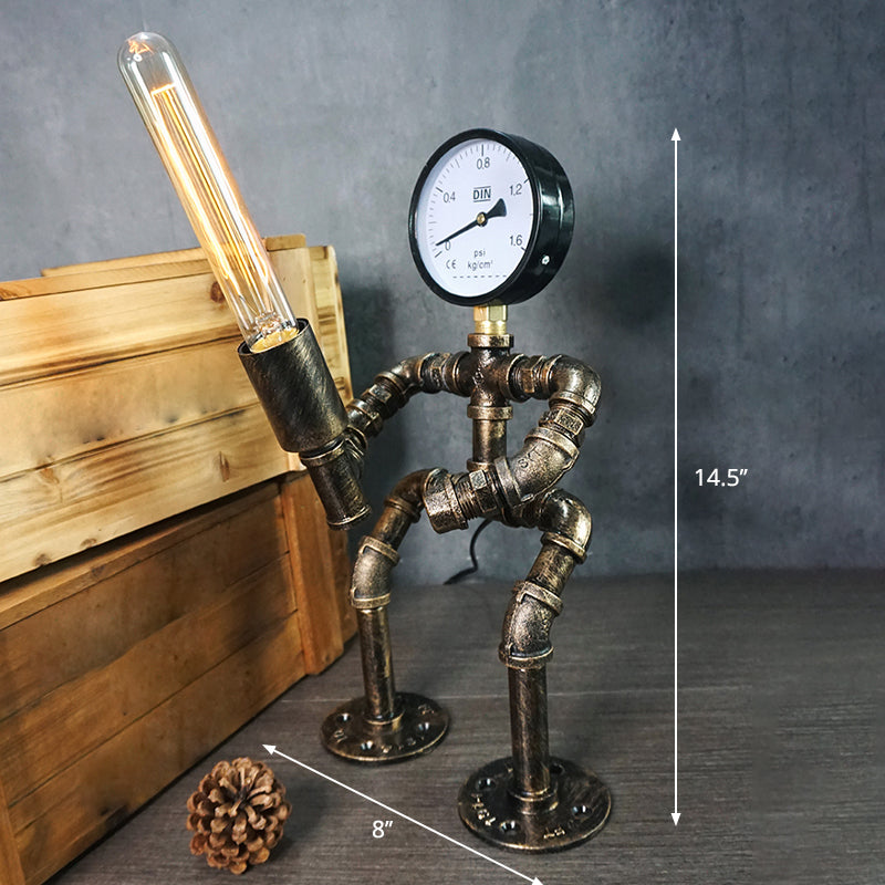 Wrought Iron Pipe Art Night Lamp Industrial 1-Bulb Boys Room Table Light in Bronze Clearhalo 'Lamps' 'Table Lamps' Lighting' 2478369