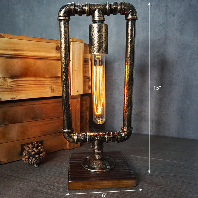 Wrought Iron Pipe Art Night Lamp Industrial 1-Bulb Boys Room Table Light in Bronze Clearhalo 'Lamps' 'Table Lamps' Lighting' 2478373